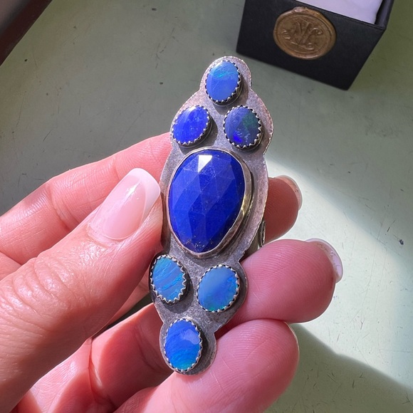 ๐๐ Elegant Blue lapis and opal Gemstone Ring - Picture 9 of 10